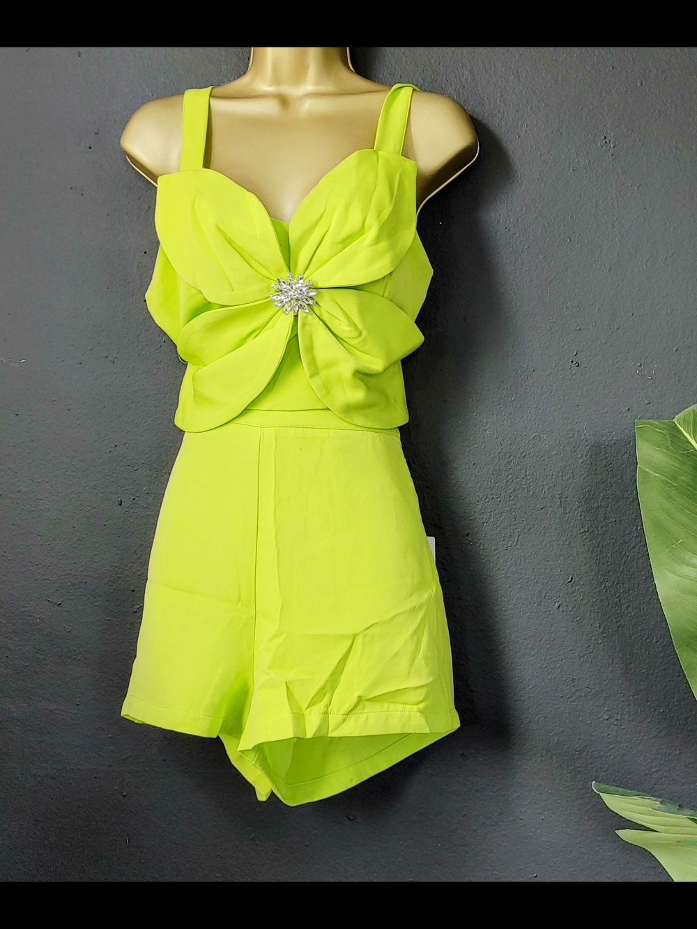 Neon Lime Floral Bow Romper